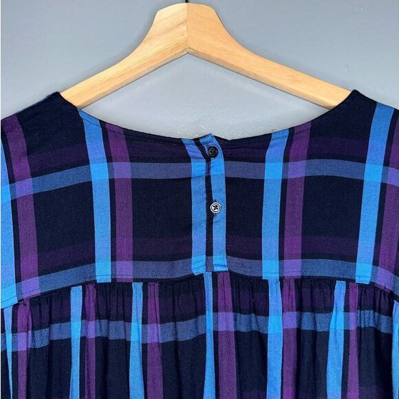 EVRI Plaid Long Sleeve Lightweight Blouse Size 2X Blue Black Purple Plus Flowy - Picture 5 of 6
